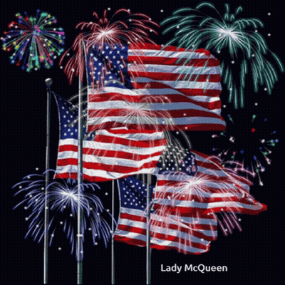 Lady McQueen Poster With American Flags And Fireworks GIF