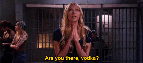 Lady Praying For Two Shots Of Vodka GIF