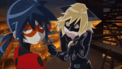 Ladybug And Cat Noir Are Standing Next To Each Other In A Cartoon . GIF