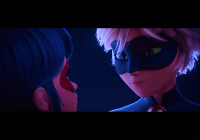 Ladybug And Cat Noir Looking At Each Other With Full Moon GIF