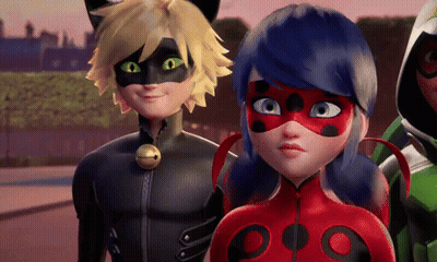 Ladybug And Cat Noir Standing Smiling GIF