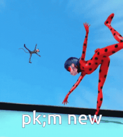 Ladybug Doing Handstand With Cat Noir Flying GIF