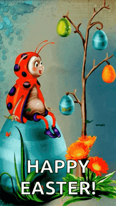 Ladybug Sitting On Easter Egg Saying Happy Easter GIF