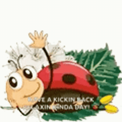 Ladybug Waving On Green Leaf GIF