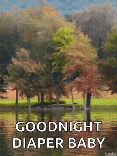 Lake Painting Saying Goodnight Diaper Baby GIF