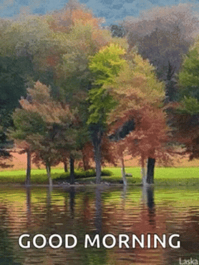 Lake With Trees Saying Good Morning GIF