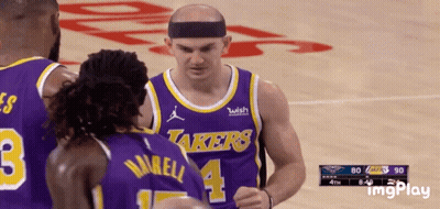Lakers Player In Purple Jersey Talking To Teammates GIF