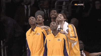 Lakers Players Looking Up At Basketball Court GIF