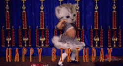 Landscape Funny Kitty Head Happy Birthday Dancing GIF