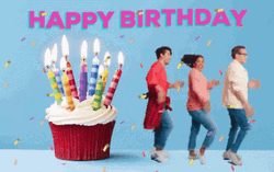 Landscape Happy Birthday Cupcakes With Dancing People GIF