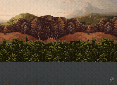Landscape Painting With Trees And Mountains Letter R GIF