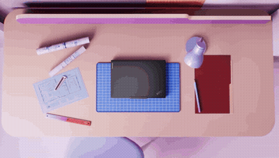 Laptop On Desk Next To Lamp And Folder GIF