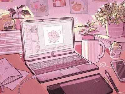 Laptop With Flower On Screen And Letters Ehv-E GIF