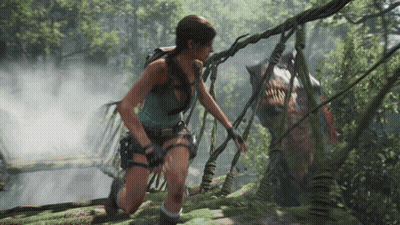 Lara Croft Kneeling In Woods GIF