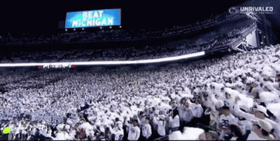 Large Crowd In Stadium Saying Beat Michigan GIF