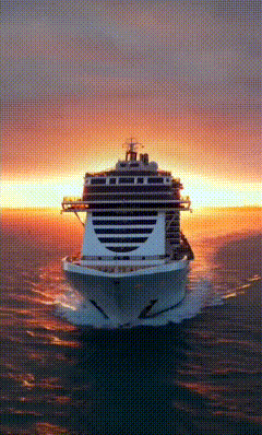 Large Cruise Ship On Ocean At Sunset GIF