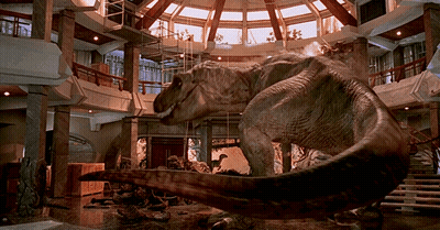 Large Dinosaur In Dome Ceiling Building GIF
