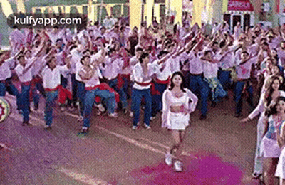 Large Group Of People Dancing In Crowd On Street GIF