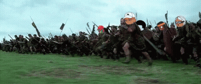 Large Group Of Soldiers Running In Field GIF