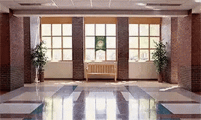 Large Hallway With Bench And UCSD Banner GIF