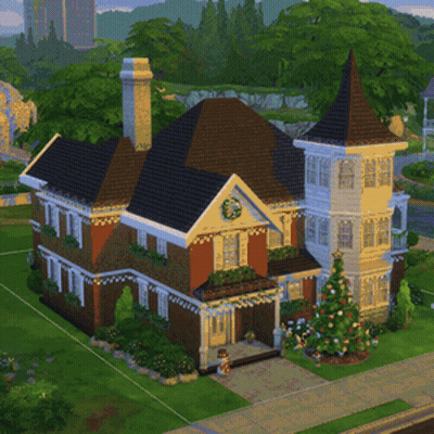 Large House With Christmas Tree GIF