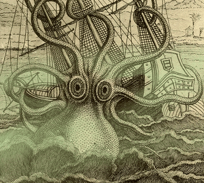 Pulpo grande atacando un barco GIF