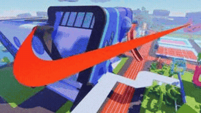 Large Orange Nike Swoosh On Building GIF