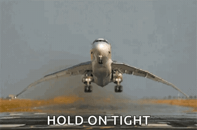 Large Passenger Jet Taking Off Saying Hold On Tight GIF