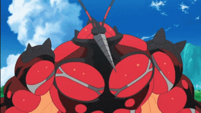 Large Red And Black Cartoon Character With Blue Sky GIF