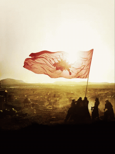 Large Red Flag Flying In Wind GIF