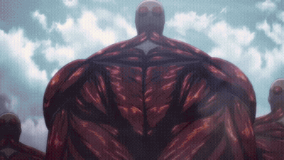 Large Red Monster With White Head Against Blue Sky GIF