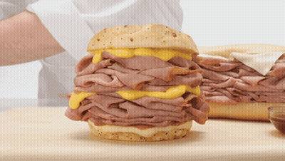 Large Sandwich With Lots Of Meat And Cheese GIF