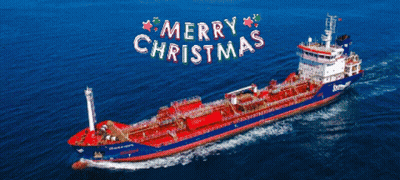 Large Ship In Ocean With Merry Christmas GIF