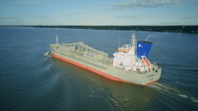 Large Ship Named White Swan GIF