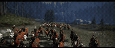 Large Soldiers Riding Horses With Shields GIF