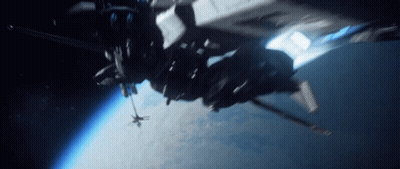 Large Space Ship Flying Over Earth GIF