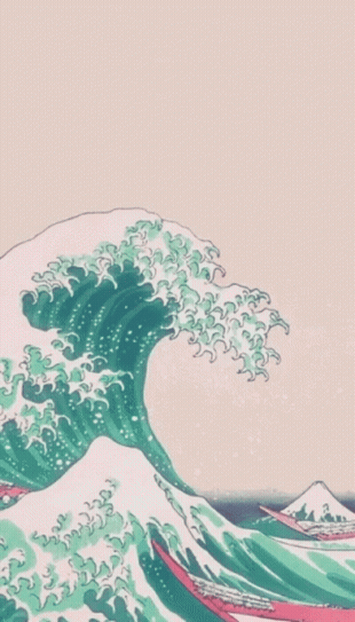 Large Wave Painting With Mountain GIF