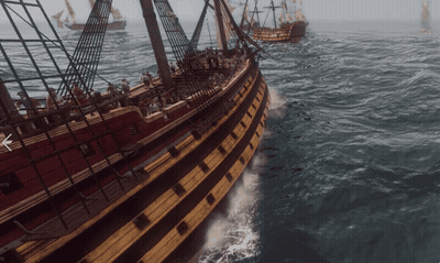 Large Wooden Ship Floating In Ocean GIF