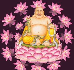 Laughing Fat Buddha Flowers Background GIF