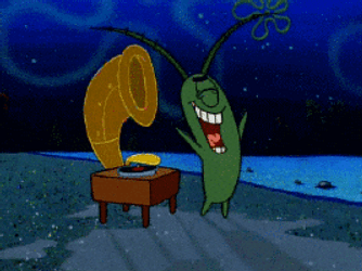 Laughing Plankton With Old Music Player GIF