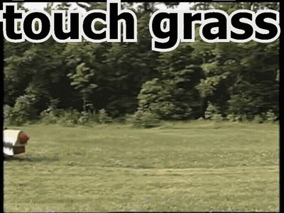Lawn Mower Cutting Grass Saying Touch Grass GIF