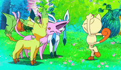 Leafeon With Glaceon Espeon And Meowth GIF