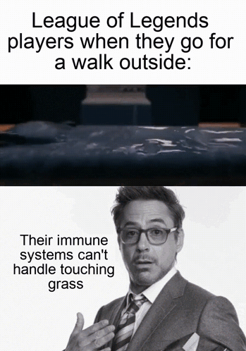 League Of Legends Players When They Go For A Walk Outside : Their Immune Systems Can 'T Handle Touching Grass GIF