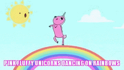 Leaping Pink Fluffy Unicorns Dancing On Rainbows GIF
