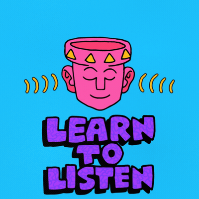 Learn To Listen Sign With Cartoon Head GIF