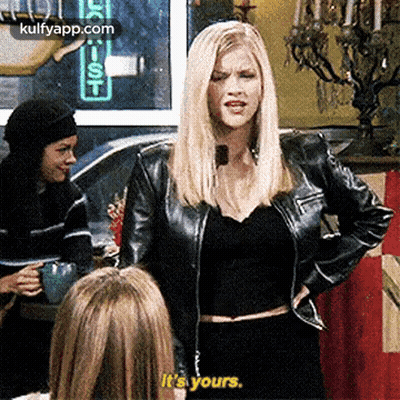 Leather Jacket Woman Tells Black Top Woman 'It's Yours GIF