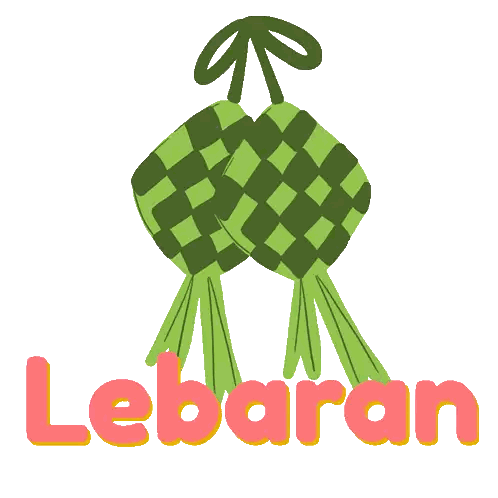 Lebaran Word In Pink Next To Green Objects Sticker