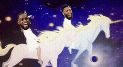 Lebron James And Anthony Davis Riding Unicorns In Space GIF