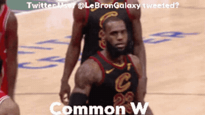 Lebron James Is Standing On A Basketball Court With A Caption That Says " Common W " GIF