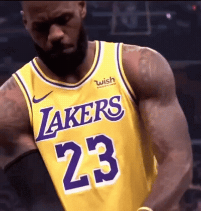 Lebron James Is Wearing A Lakers Jersey With The Number 23 On It . GIF